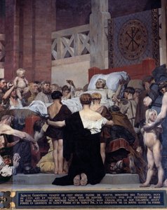 وفاة القديس جينيفيف ، راعي مدينة باريس لوحة جدارية لجان بول لورينز (1838-1921) باريس ، بانثيون بواسطة جان بول لورنس