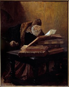 The old scientist. Painting by Jean Paul Laurens (1838-1921) 1889. Oil on canvas. Dim: 0.60 X 0.48m. Toulouse, Musee Des Augustins - The old scientist or the Alchemist. Painting by Jean Paul Laurens (1838-1921) بواسطة جان بول لورنس