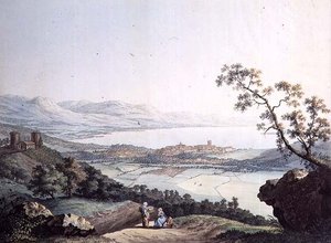 منظر لجنيف من ساكونيكس في سافوي ، نقش بواسطة جان فيليب لينك الثاني (1770-1812) وجاكوب فيليب هاكيرت (1737-1807) (نقش) بواسطة جان فيليب الثاني (بعد) لينك