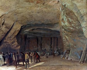 قبو يستخدم كمخزن للملح في ديبيدال حوالي عام 1789 عامل في محجر ملح. رسم جان بيير هويل (1735-1813) 1789 تقريبًا صن. 0،65x0،97 م روان ، متحف الفنون الجميلة - كهف يستخدم كمستودع للملح في دييبيدالي حوالي عام 1789. دبليو بواسطة جان بيير هويل