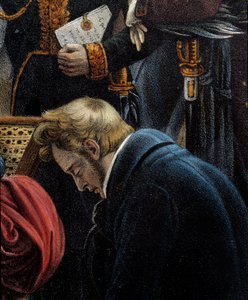 The Death of Napoleon, 5/05/1821 at Saint Helene Detail representing Jean Abraham Noverraz (1790-1849). Lithograph by Jean Pierre Marie Jazet (1788-1871) based on the painting by Charles Auguste Steuben (1788-1856) Malmaison. Chateau Museum