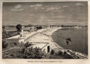 تشاندرناغور (شانداناغار الحالية ، في البنغال الغربية) ، على ضفاف نهر الغانج ، نقش بعد الرسم الذي رسمه جي موينيت ، يوضح رحلة الراجاس في الهند ، في ١٨٦٤-١٨٦٨ ، بواسطة لويس روسيليت ، نُشر في "" Le Tour du monde ”” 1874 ، تم تحريره