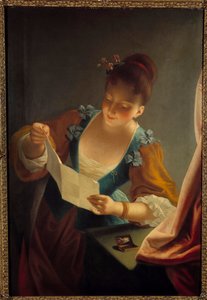 امرأة شابة تقرأ رسالة كتبها جان رو (1677-1734) من القرن الثامن عشر
