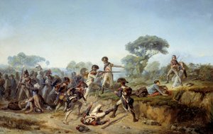 حرب البائع الفارس تشارلز دي بوا هاردي (الخشب هاردي ، بوشاردي) الذي يريد إنقاذ عشيقته (1795). لوحة جان سوريويل (1824-1871) بواسطة جان سوريويل