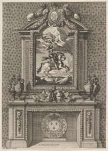 مدخنة عليها لوحة للملك لويس الرابع عشر فوق الوشاح ، من "Grandes Cheminée" ، كاليفورنيا. 1644 - 66. بواسطة جان لو بوتر