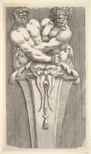 تصميم لفترة مع شخصيتين من Bacchic ، من: Curieuses Recherches de عدة Beaus ... ، 1645. بواسطة جان لو بوتر