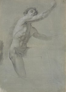 نموذج من الأمام ، راكع على الساق اليمنى ؛ لم ينته الرسم بواسطة ينس جويل