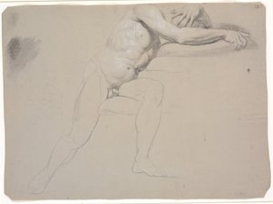 نموذج جالس ، مع دعم الرأس والذراعين على الوسائد ؛ لم ينته الرسم