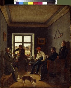 السابعة مساءا (المساء الأدبي). لوحة إيفجراف فيودوروفيتش كريندوفسكي (1810-بعد 1853) ، زيت على قماش ، حوالي 1820. الفن الروسي بواسطة جيفراف فيودوروفيتش كريندوفسكي