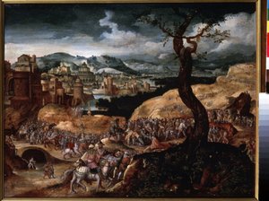 "آلام المسيح" (آلام المسيح) الصعود إلى الجلجلة. لوحة رسمها يواكيم باتينير (أو باتينر أو باتينير) (حوالي 1480-1524) متحف بوشكين في القرن السادس عشر ، موسكو بواسطة يواكيم باتينير