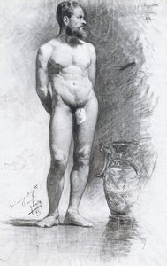 أكاديمي ذكر عاري مع جرة إغريقية ، 1883