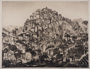منظر لـ Anticoli Corrado مع نساء فلاحات في المقدمة (النقش ونقطة الجفاف)