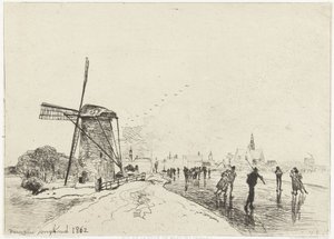منظر لـ Maassluis Vue de la ville de Maaslins (Hollande) (العنوان على الكائن) بواسطة يوهان بارثولد جونغكيند