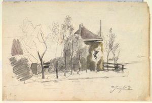 Haywagon in a Farmyard (الصفحة اليمنى) ؛ منظر مزرعة (ظهر) بواسطة Johan-Barthold Jongkind