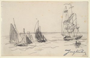 المراكب الشراعية الصغيرة وثلاثة ماستر بواسطة Johan-Barthold Jongkind