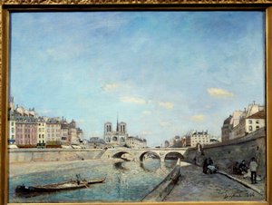 منظر لضفاف نهر السين وكاتدرائية نوتردام دي باريس. رسم يوهان بارتولد جونغكيند (1819-1891) 1864 صن. 0،42x0،56 م باريس ، متحف أورسيه - منظر لضفاف نهر السين وكاتدرائية نوتردام في باريس. أ ب بواسطة يوهان بارثولد جونغكيند