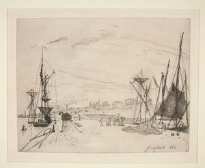 منظر من الميناء إلى السكة الحديد؟ Honfleur (منظر للميناء من خط السكة الحديد في Honfleur) بواسطة Johan-Barthold Jongkind