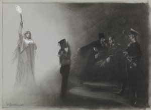 تصميم للتوضيح في De Amsterdammer: هزيمة روسيا في البحر ، 4 يونيو 1905