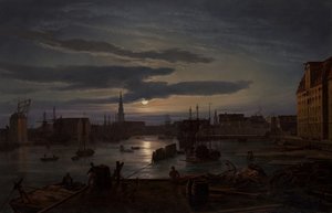 ميناء كوبنهاغن من ضوء القمر ، 1846. بواسطة Johan Christian Dahl