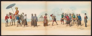 حفلة تنكرية لطلاب دلفت ، 1857 (اللوحة 6) موكب بالملابس أقامه أعضاء فيلق طلاب دلفت في الخامس من مايو 1857 ، يصور موكب غاريبيغ لسلطان دجوكارتا وأكثر الأنواع المميزة من شمال