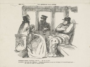 رسم كاريكاتوري للعديد من الحوادث في Rhijnspoorweg ، 1866 من أمستردام إلى أرنهيم (العنوان على الكائن)