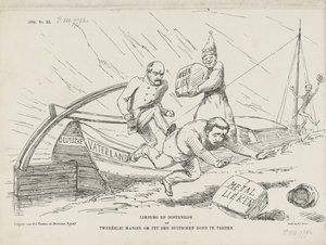 كارتون عن بسمارك والاتحاد الألماني 1866 ليمبورغ والنمسا أو طريقتان لمغادرة الاتحاد الألماني (العنوان على الشيء)