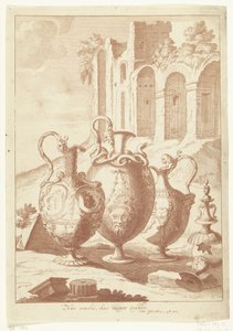 أربعة مزهريات ، الرابعة مكسورة Huc oculis ، huc mente trahor (العنوان على الكائن) المزهريات والشمعدانات (عنوان السلسلة) بواسطة Polidoro da Caravaggio