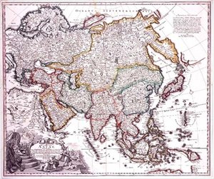 آسيا الصغرى والجزيرة العربية واليابان حوالي عام 1725 (نقش ملون)