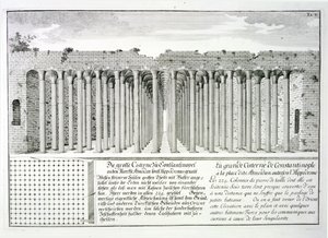 صهريج تحت ميدان سباق الخيل ، القسطنطينية ، تركيا ، من "تصميم العمارة التاريخية" ، 1721