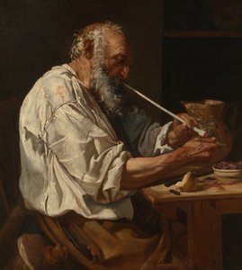 الفلاح القديم يشعل الأنبوب ، ج. 1660.