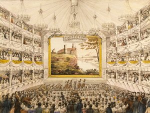 Austria, Vienna, Interior of the Theater an der Wien (Vienna Theater), watercolored print by J.C. Schoeller بواسطة يوهان كريستيان (بعد) شويلر