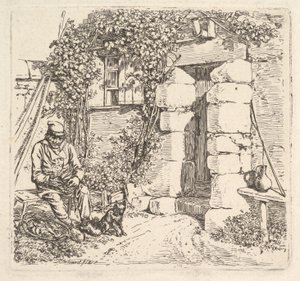 الرجل العجوز وكلبه كلب صغير طويل الشعر 1817.