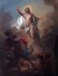 نهوض المسيح من القبر وهروب الجنود الرومان (زيت على ظهر السفينة) بواسطة يوهان كريستيان توماس (Attr.to) Winck