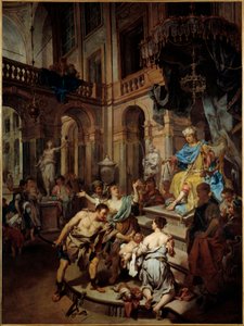 دينونة سليمان تتظاهر امرأتان بأنهما أماً لنفس الطفل. لوحة يوهان كونراد سيكاتز (1719-1768) (كل شيء) في القرن الثامن عشر ، بريست ، متحف الفنون الجميلة