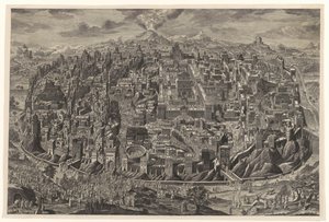 نظرة عامة على خريطة القدس من منظور طائر مع تمثيلات لآلام المسيح بواسطة Johann Daniel Herz (I)