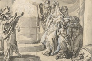 مشهد قرباني قديم ، ظهر: رسم تخطيطي لمجموعة من الناس ، 1779.