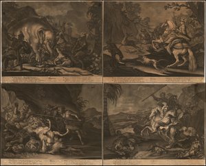 Ca. 1770 رسومات رمزية لأفريقيا وآسيا وأمريكا وأوروبا في صفحة واحدة