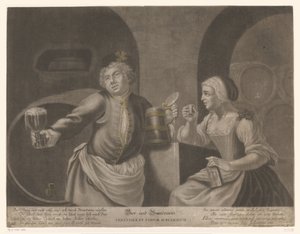 رجل وامرأة يشربان الجعة والبراندي Bier und Brandewein / Cerevisia et vinum sublimatum بواسطة يوهان إلياس رايدرنجر