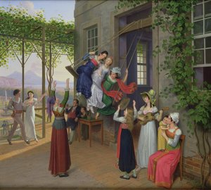 شباب يلعبون على أرجوحة في حديقة بالقرب من نابولي ، 1823
