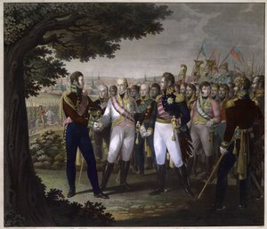 القيصر الروسي ألكسندر الأول (1777-1825) ، والإمبراطور النمساوي فرانسوا الأول (1768-1835) والملك البروسي فريدريك غيوم (فريدريك غيوم) الثالث في براغ في 18 مارس 1813 - لقاء بين الإمبراطور النمساوي فرانسيس الأول وألكسندر الأول ملك روسيا وفري.