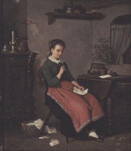 فتاة صغيرة تكتب رسالة حب بواسطة Johann Georg Meyer von Bremen