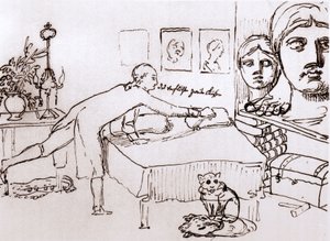 يوهان فولفغانغ فون غوته في منزله الواقع في شارع فيا ديل كورسو في روما. رسم يوهان هاينريش فيلهلم تيشباين (1751-1829) (يُطلق عليه أيضًا اسم Goethe-Tischbein أو Goethe Tischbein). القرن الثامن عشر.