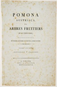 صفحة العنوان من "بومونا أوسترياكا ، أو أشجار الفاكهة النمساوية" ، 1787-96 (طباعة) بواسطة يوهان كرافت