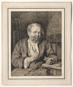 فلاح يجلس على مائدة يدخن أنبوبًا ، 1817-1821.