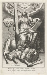 الدين المسيحي (Religio Christiana) يتغلب على عبادة الأصنام (Idolatria) Religio Christiana (العنوان على الكائن) الفضائل تغلب على الرذائل (عنوان المسلسل) بواسطة يوهان سادلر (أنا)