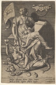Fiducia ، امرأة جالسة تحمل كتابًا وراية بينما تدير رأسها بعيدًا عن العارية ... ، 1579.