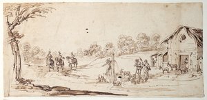 Rural Scene (pen & ink on paper) بواسطة يوهان فيلهلم باور