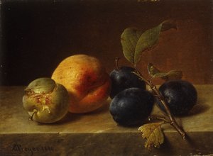 خوخ وخوخ على حافة رخامية ، 1860