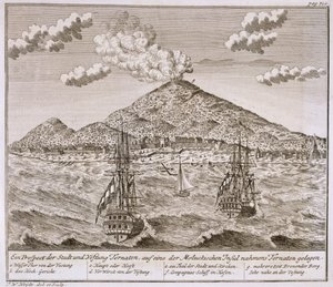 جزيرة تسمى "تيرنات" في حانة Moluccas. 1744. بواسطة يوهان فولفجانج هيدت
