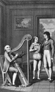 Harpist ، Mignon ، و Wilhelm ، مقدمة مصورة لويلهلم ميستر التلمذة الصناعية ، رواية ليوهان فولفغانغ فون غوته (1749-1832) ، نقش من الطبعة المنشورة في 1802